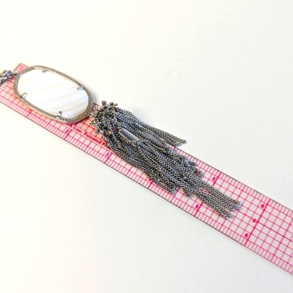 Kendra Scott Rayne Silver Long Pendant Necklace Tassel Mother Of Pearl White - Picture 8 of 10